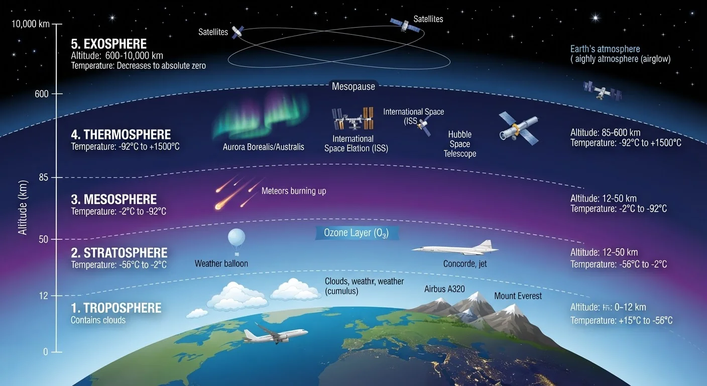 The Layers of Earth's Atmosphere, from Ground to Space